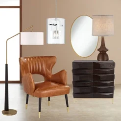 360 Lighting Mid Century Modern Table Lamp 24" High Walnut Faux Wood Brown Off White Linen Drum Shade For Bedroom Living Room House Bedside Office -360 Lighting GUEST 2150840f bb8e 4f6b a42f 3578fbbc11a9