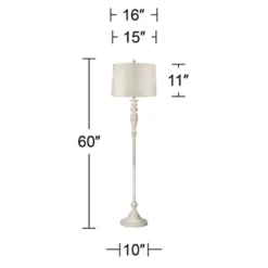 360 Lighting Vintage Shabby Chic Floor Lamp 60" Tall Antique White Washed Off White Washed Silver Drum Shade For Living Room Bedroom Office -360 Lighting GUEST 21a3aa8c 8573 4426 86a8 82b3b1e2bdcb