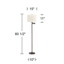 360 Lighting Gabrielle Modern 60 1/2" Tall Standing Floor Lamp Skinny Adjustable Swing Arm Brown Metal Bronze Finish Living Room Pleated Diamond Shade -360 Lighting GUEST 22883804 ab80 4b0c 8339 b7a526f54fc9