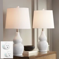 360 Lighting Jane 25" High Mid Century Modern Table Lamps Set Of 2 WiFi Smart Socket White Ceramic Living Room Bedroom Bedside Nightstand Office Home