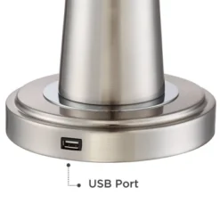 360 Lighting Karla Modern Table Lamps 25" High Set Of 2 Brushed Steel Column With USB Charging Port White Fabric Shade For Bedroom Living Room Desk -360 Lighting GUEST 23e5d086 cf02 42e8 a68f 508b548a38d1 1