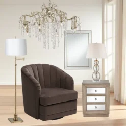 360 Lighting Chic Swing Arm Floor Lamp Adjustable Height 70" Tall Antique Brass White Fabric Drum Shade For Living Room Reading Bedroom