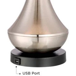 360 Lighting Simon Modern Table Lamps 25 1/2" High Set Of 2 Brushed Nickel With USB Charging Port Ivory Linen Shade For Bedroom Living Room House Desk -360 Lighting GUEST 24adc801 a4c7 4967 a0eb da46831554a1