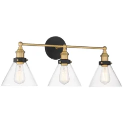 360 Lighting Burke Industrial Wall Light Black Brass Hardwire 28" 3-Light Fixture Clear Glass Shade For Bedroom Bathroom Vanity Reading Living Room -360 Lighting GUEST 2655c61f a30f 4d5f 885c 4e765fdfc903