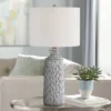 360 Lighting Patrick Modern Coastal Table Lamp 26 1/4" High Gray White Wash Geometric Ceramic Drum Fabric Shade For Bedroom Living Room Bedside Office -360 Lighting GUEST 265db15b 3ff4 4b69 9c79 0579359b8189