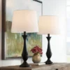 360 Lighting Joyce Modern Table Lamps 24" High Set Of 2 Black Metal White Linen Tapered Drum Shade For Bedroom Living Room Bedside Nightstand Office -360 Lighting GUEST 273aac24 51c5 4e3d bebb 68331f8ef082