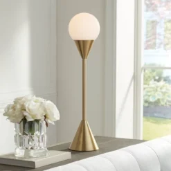 360 Lighting Leah 25 3/4" High Modern Accent Table Lamp Gold Brass Finish Metal Single Glass White Globe Shade Living Room Bedroom Bedside Nightstand
