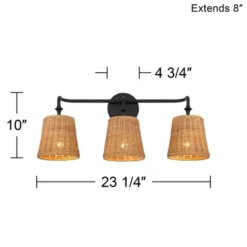 360 Lighting Keanu Farmhouse Rustic Wall Light Matte Black Hardwire 23 1/4" 3-Light Fixture Natural Rattan For Bathroom Vanity -360 Lighting GUEST 27eff102 790e 448e ae7f 8016df95dcec