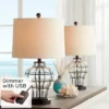 360 Lighting Hudson Rustic Accent Table Lamps 23" High Set Of 2 Bronze Clear Glass USB Charging Port Drum Shade For Bedroom Living Room Bedside Desk -360 Lighting GUEST 29dc069f b287 4073 83f6 10670af84d8a