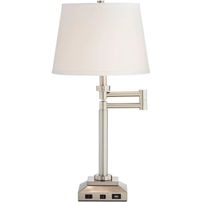 360 Lighting Camber Modern Desk Table Lamp 29" Tall Brushed Steel With USB And AC Power Outlet In Base Swing Arm Linen Shade For Bedroom Living Room 9 360 Lighting Camber Modern Desk Table Lamp 29" Tall Brushed Steel With USB And AC Power Outlet In Base Swing Arm Linen Shade For Bedroom Living Room - Image 7