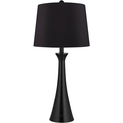 360 Lighting Karl Modern Table Lamps 28 1/4" Tall Set Of 2 Black Metal With USB And AC Power Outlet In Base Faux Silk Shade For Bedroom House Home 9 360 Lighting Karl Modern Table Lamps 28 1/4" Tall Set Of 2 Black Metal With USB And AC Power Outlet In Base Faux Silk Shade For Bedroom House Home - Image 7