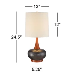 360 Lighting Andi Modern Mid Century Table Lamp 24 1/2" High Hammered Brown Ceramic Red Oak Wood Off White Shade For Bedroom Living Room Bedside Desk -360 Lighting GUEST 2cb015dd faaf 4274 b26f d6896a7ef262