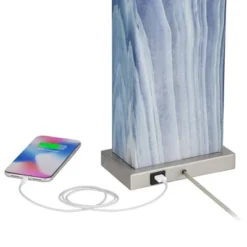 360 Lighting Connie Modern Table Lamps 25" High Set Of 2 Blue Faux Marble With USB Charging Port Table Top Dimmers White Shade For Bedroom Office Desk -360 Lighting GUEST 2cdb6dbb a15b 4b6a 9904 7b2c9816d8cf