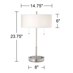 360 Lighting Nikola Modern Accent Table Lamps 23 3/4" High Set Of 2 Silver With USB And AC Power Outlet In Base White Drum Shade For Bedroom Home Desk -360 Lighting GUEST 2cfe7346 0ba9 4b95 9b7e e43c673e9d02