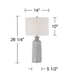 360 Lighting Patrick Modern Coastal Table Lamp 26 1/4" High Gray White Wash Geometric Ceramic Drum Fabric Shade For Bedroom Living Room Bedside Office -360 Lighting GUEST 2d5b0cf3 a0d6 483b 8d5c e2708d91b063