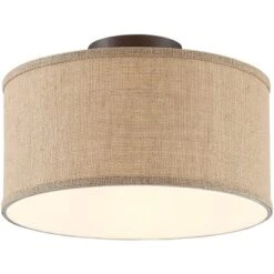 360 Lighting Adams Modern Ceiling Light Semi Flush Mount Fixtures 14" Wide Set Of 2 Bronze Burlap Fabric Drum Shade For Bedroom Kitchen Living Room -360 Lighting GUEST 2f039264 b5ca 4913 89d0 778ec9f80099