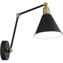 360 Lighting Wray Modern Industrial Wall Lamp Black Brass Hardwire 6" Light Fixture Adjustable Cone Shade For Bedroom Bathroom Reading Living Room -360 Lighting GUEST 2f0607ba 72ba 4901 9d2a 025a2c0d1855