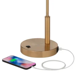 360 Lighting Industrial Modern Desk Lamp With USB And AC Power Outlet 23.5" High Antique Brass Metal For Living Room Bedroom House Bedside -360 Lighting GUEST 30c588b4 d7eb 4245 8d87 8df06a4fd3d0