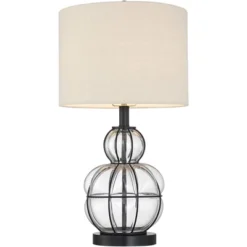 360 Lighting Eric Rustic Table Lamps Set Of 2 24" High Dark Bronze Blown Glass Gourd Burlap Fabric Drum Shade For Bedroom Living Room Bedside Office -360 Lighting GUEST 3127fdfd ae47 4f56 8f93 2c4bc976389e