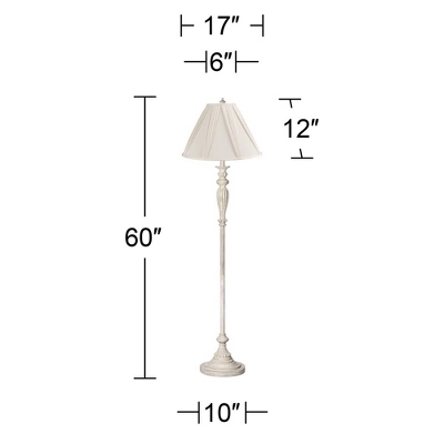 360 Lighting Vintage Chic Floor Lamp 60" Tall Antique White Washed Ivory Pleated Drape Fabric Shade For Living Room Reading Bedroom Office 4 360 Lighting Vintage Chic Floor Lamp 60" Tall Antique White Washed Ivory Pleated Drape Fabric Shade For Living Room Reading Bedroom Office - Image 2