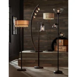 360 Lighting Riley Rustic Farmhouse Torchiere Floor Lamp With Side Lights 72" Tall Painted Bronze Metal Clear Glass Shade For Living Room Reading Home -360 Lighting GUEST 33332271 539f 4790 8611 b1c375246357