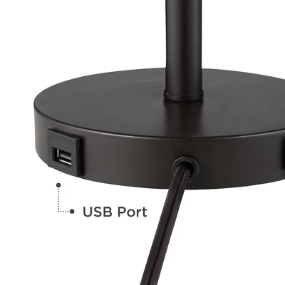 360 Lighting Modern Desk Table Lamp With Hotel Style USB And AC Power Outlet In Base 20" High Bronze Metal Oatmeal Drum Shade For Bedroom Office 6 360 Lighting Modern Desk Table Lamp With Hotel Style USB And AC Power Outlet In Base 20" High Bronze Metal Oatmeal Drum Shade For Bedroom Office - Image 4