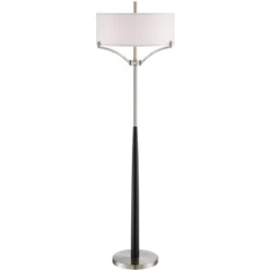 360 Lighting Modern Industrial Floor Standing Lamp With Riser 66.5" Tall Black Nickel Metal White Drum Shade For Living Room Reading Bedroom -360 Lighting GUEST 338447be 1696 449c b866 067704ca3156