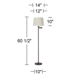 360 Lighting Modern Swing Arm Floor Lamp 60.5" Tall Bronze Beige Top Bottom Trim Fabric Drum Shade For Living Room Reading Bedroom Office -360 Lighting GUEST 33ecfa1e 476e 49bb ac45 3f0d3e6d5d6c