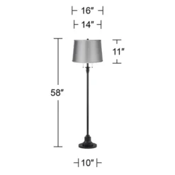 360 Lighting Dyna Traditional 58" Tall 2-Light Standing Floor Lamp Skinny Pole Pull Chain Black Finish Living Room Bedroom House Drum Satin Gray Shade -360 Lighting GUEST 34365628 3623 4308 a888 028323e180a4