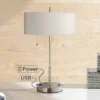 360 Lighting Nikola Modern Accent Table Lamp 23 3/4" High Silver With USB And AC Power Outlet In Base White Drum Shade For Bedroom Living Room Bedside -360 Lighting GUEST 348ef5c6 4b09 4f1f 8b15 47e851096075