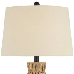 360 Lighting San Carlos Coastal Modern Table Lamps 29" Tall Set Of 2 Natural Rattan Wicker Oatmeal Fabric Drum Shade For Bedroom Living Room Bedside -360 Lighting GUEST 34ab8875 91d1 461e a1fb 443cb7c221ab