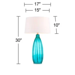 360 Lighting Coastal Table Lamps 30" Tall Set Of 2 Fluted Blue Glass White Drum Shade For Living Room Family Bedroom Bedside Nightstand -360 Lighting GUEST 35ab2f2f 95d8 421a 8d4f da15c3d3b1a0