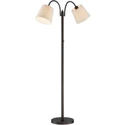 360 Lighting Modern Floor Lamp 56" Tall Dark Bronze Twin Arm Adjustable Gooseneck Neutral Cotton Drum Shade For Living Room Reading Bedroom -360 Lighting GUEST 3702bce5 980e 43f0 ace9 255c4d132c50