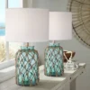 360 Lighting Nautical Accent Table Lamps 22.5" High Set Of 2 Coastal Blue Green Rope Net Off White Drum Shade For Living Room Family Bedroom -360 Lighting GUEST 385659bb f0a9 4b9a a57e 4d09620e7a2f