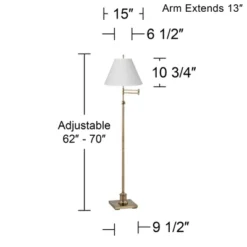 360 Lighting Swing Arm Floor Lamp Adjustable Height 70" Tall Antique Brass Antique White Linen Empire Shade For Living Room Reading Bedroom