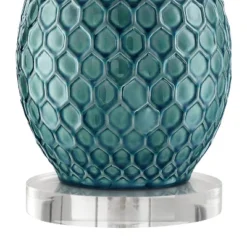 360 Lighting Kate Modern Coastal Table Lamp With Round Riser 25 3/4" High Blue Ceramic Oatmeal Fabric Drum Shade For Bedroom Living Room Bedside Kids -360 Lighting GUEST 3ab02e99 f38e 42ca ae01 fa1f325eeef7