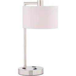 360 Lighting Colby Modern Desk Lamp 21" High Brushed Nickel With USB And AC Power Outlet In Base White Linen Drum Shade For Bedroom Living Room Office -360 Lighting GUEST 3ab71e89 7f42 40d0 9305 24ea5e42007c