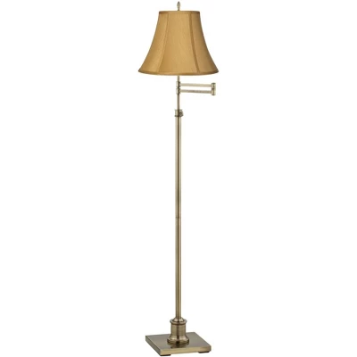 360 Lighting Traditional Swing Arm Floor Lamp Adjustable Height 70" Tall Antique Brass Coppery Gold Fabric Bell Shade Living Room Reading 3 360 Lighting Traditional Swing Arm Floor Lamp Adjustable Height 70" Tall Antique Brass Coppery Gold Fabric Bell Shade Living Room Reading