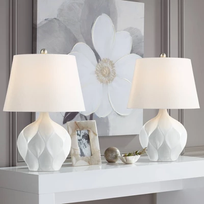360 Lighting Dobbs 22 1/2" High Small Mid Century Modern Accent Table Lamps Set Of 2 White Ceramic Living Room Bedroom Bedside Nightstand House 3 360 Lighting Dobbs 22 1/2" High Small Mid Century Modern Accent Table Lamps Set Of 2 White Ceramic Living Room Bedroom Bedside Nightstand House