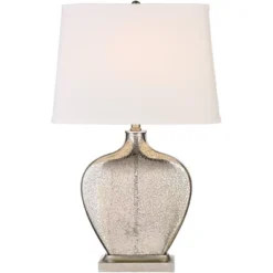 360 Lighting Axel Modern Table Lamps 25" High Set Of 2 Mercury Glass White Fabric Drum Shade For Bedroom Living Room Bedside Nightstand Office Kids -360 Lighting GUEST 3bc88309 337b 4096 9150 af45a8bb30c9