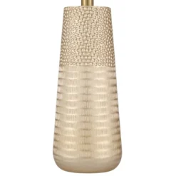 360 Lighting Mira 25 1/4" High Modern Table Lamps Set Of 2 Textured Gold Finish Oatmeal Shade Living Room Bedroom Bedside Nightstand House Office -360 Lighting GUEST 3bf35352 e792 4516 ac4d 14ed457ccb74