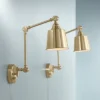 360 Lighting Mendes Modern Swing Arm Wall Lamps Set Of 2 Brass Gold Plug-in Light Fixture Metal Shade For Bedroom Bedside Living Room Reading House