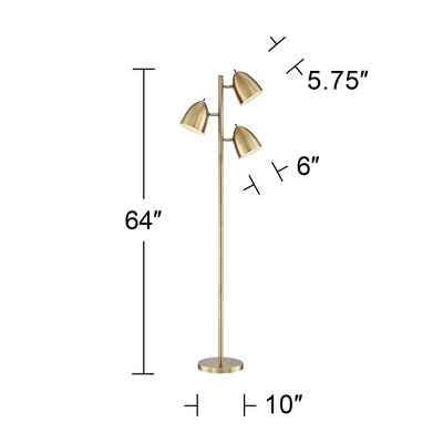 360 Lighting Aaron Mid Century Modern Tree Floor Lamp 64" Tall Aged Brass 3 Light Adjustable Dome Shade For Living Room Reading Bedroom Office House 7 360 Lighting Aaron Mid Century Modern Tree Floor Lamp 64" Tall Aged Brass 3 Light Adjustable Dome Shade For Living Room Reading Bedroom Office House - Image 5