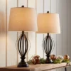 360 Lighting Grant Rustic Industrial Table Lamps 26 1/2" High Set Of 2 Bronze Metal Cage Taupe Drum Shade For Bedroom Living Room Bedside Nightstand -360 Lighting GUEST 3d73a39a 1d88 459d bdba 0fae9b4ded06