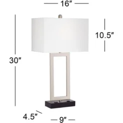 360 Lighting Todd Modern Table Lamp 30" Tall Steel Open Rectangle With USB And AC Power Outlet In Base White Shade For Bedroom Living Room Bedside -360 Lighting GUEST 3dee6b02 608b 41f0 a71e 719fafc1fa08