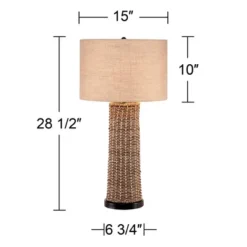 360 Lighting Coastal Table Lamp 28.5" Tall Woven Seagrass Burlap Drum Shade For Living Room Family Bedroom Bedside Nightstand Office -360 Lighting GUEST 3dfd093e 272d 462b b9ef 662ba8023634