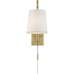 360 Lighting Luca Modern Swing Arm Wall Lamp Warm Brass Metal Plug-in Light Fixture Up Down White Fabric Shade For Bedroom Bedside Living Room Reading -360 Lighting GUEST 3e014b1e b2f7 4406 af9e 803c8d02ff22