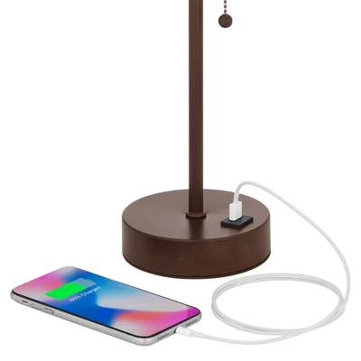 360 Lighting Justin Modern Accent Table Lamps 18 1/4" High Set Of 2 Marbled Bronze Metal With USB Charging Ports Oatmeal Drum Shade For Bedroom Desk 5 360 Lighting Justin Modern Accent Table Lamps 18 1/4" High Set Of 2 Marbled Bronze Metal With USB Charging Ports Oatmeal Drum Shade For Bedroom Desk - Image 3