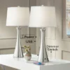 360 Lighting Karl Modern Table Lamps 27 1/2" Tall Set Of 2 Brushed Nickel With USB And Outlet White Drum Shade For Bedroom Living Room House Bedside -360 Lighting GUEST 400cac8b ee74 4755 aeb8 604e7c5280fa