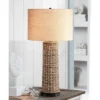 360 Lighting Coastal Table Lamp 28.5" Tall Woven Seagrass Burlap Drum Shade For Living Room Family Bedroom Bedside Nightstand Office
